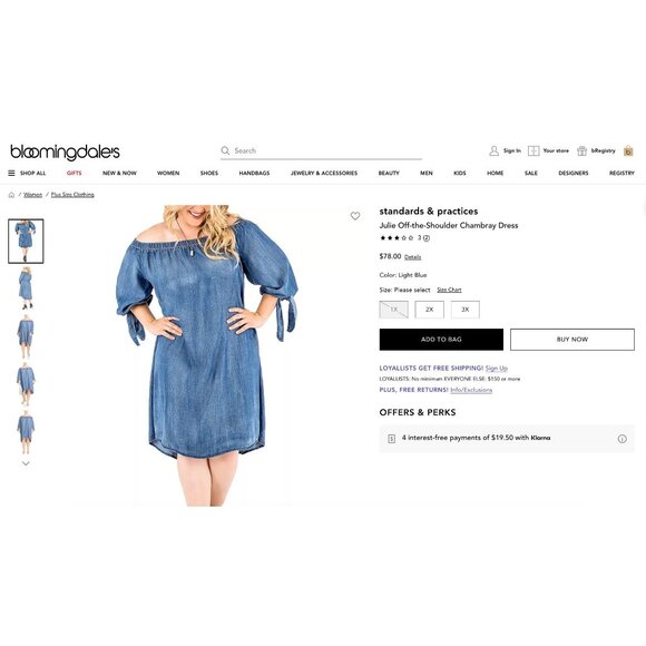 Standards & Practices Julie Off-The-Shoulder Chambray Dress Size 1X Plus NEW Nwt - Picture 13 of 13